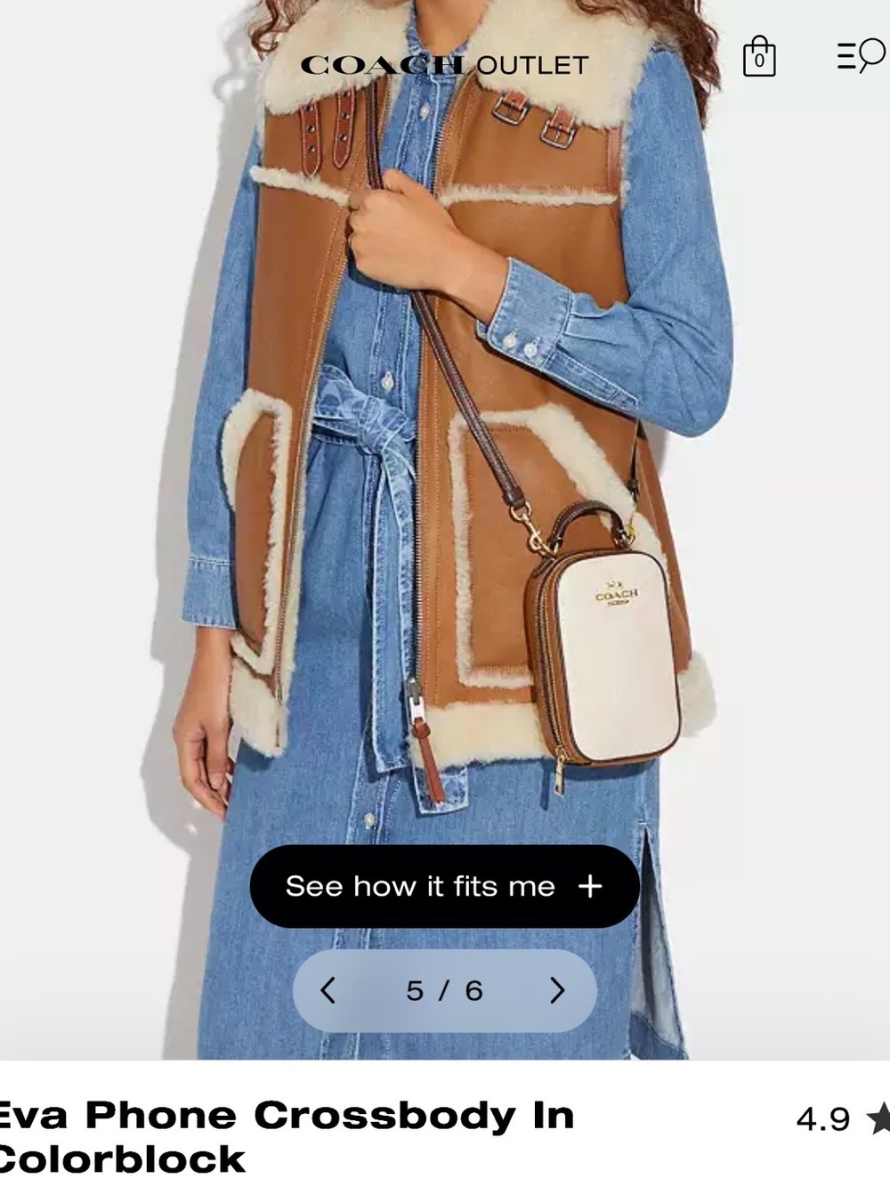 Coach Colorblock Eva Phone Crossbody in Cream and Brown - Picture 8 of 9